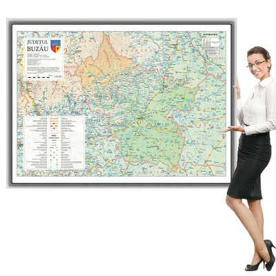 Harta judetului Buzau in rama de aluminiu, foam. Dimensiune 160x120cm