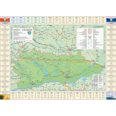 Harta judetului Calarasi cu primarii. Dimensiune 122x88cm