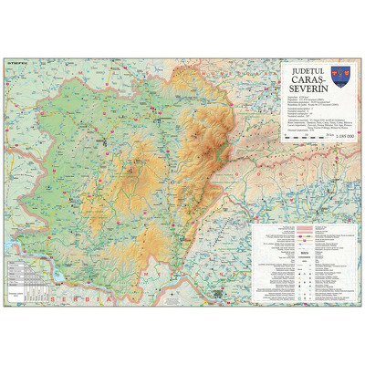 Harta judetului Caras- Severin. Dimensiune 100x70cm, cu sipci din plastic