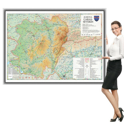 Harta judetului Caras- Severin in rama de aluminiu. Dimensiune 100x70cm