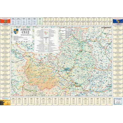 Harta judetului Cluj cu primarii. Dimensiune 122x88cm