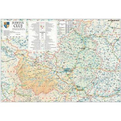 Harta judetului Cluj. Dimensiune 140x100cm, cu sipci din lemn