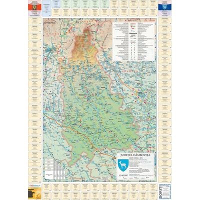 Harta judetului Dambovita cu primarii. Dimensiune 88x122cm