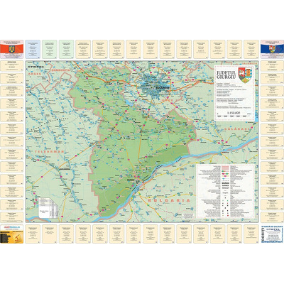 Harta judetului Giurgiu cu primarii. Dimensiune 122x88cm