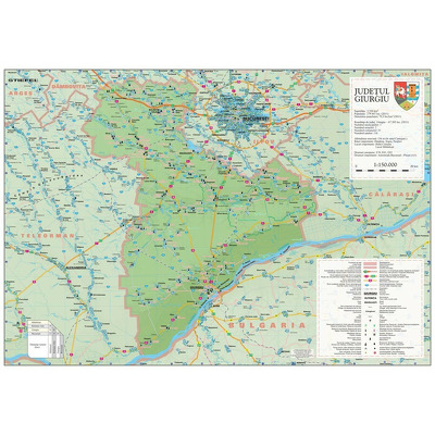 Harta judetului Giurgiu. Dimensiune 100x70cm, cu sipci din lemn