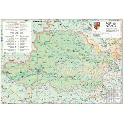 Harta județului Arad. Dimensiune 140x100cm, cu sipci din lemn