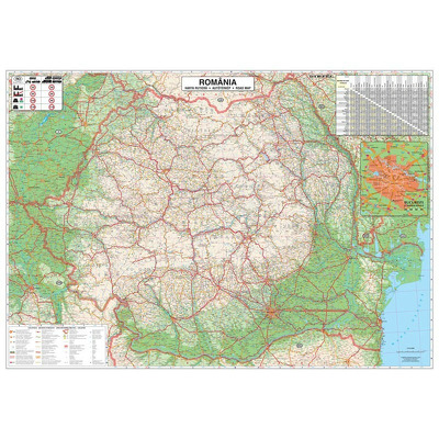 Harta pliabila Romania Rutiera si Bucuresti Zona Centrala. Dimensiune 100x70cm