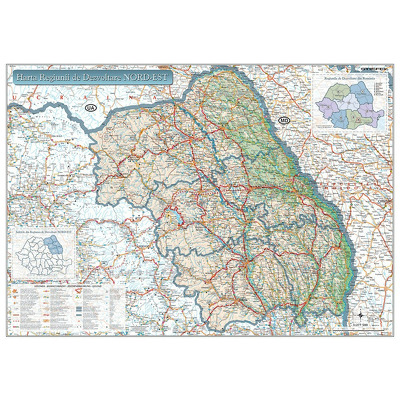 Harta Regiunii Nord-Est din Romania. Dimensiune 100x70cm