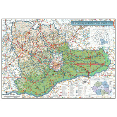Harta Regiunii Sud din Romania. Dimensiune 160x120cm