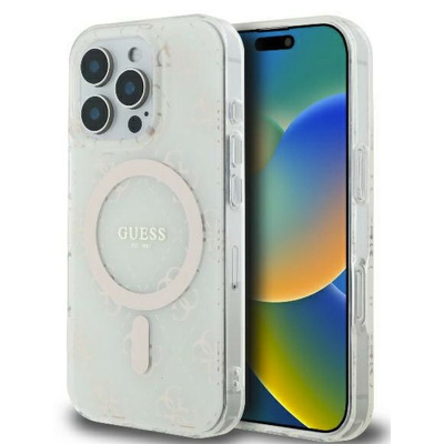 Husa Guess IML 4G Background MagSafe GUHMP16LH4DTEH pentru iPhone 16 Pro, alba