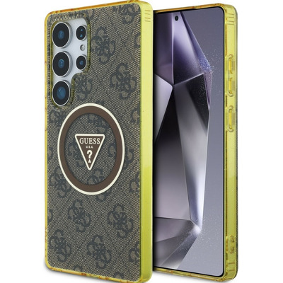Husa Guess IML Metal Glitter 4G Circle Triangle MagSafe pentru Samsung Galaxy S25 Ultra - Brown
