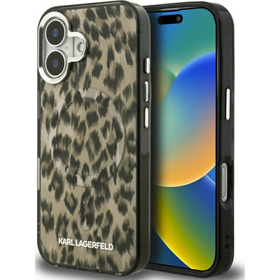 Husa pentru iPhone 16, Karl Lagerfeld IML Leopard Pattern MagSafe, maro