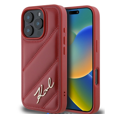 Husa pentru iPhone 16 Pro Karl Lagerfeld Diagonal Quilted Script KLHCP16LPQDSMGR - rosie