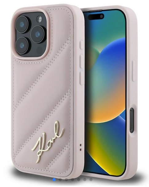 Husa pentru iPhone 16 Pro Max, Karl Lagerfeld Diagonal Quilted Script KLHCP16XPQDSMGP - roz