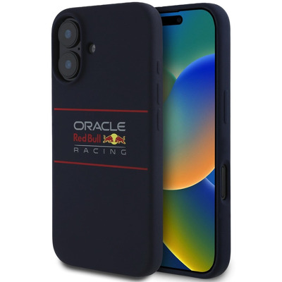 Husa pentru iPhone 16 Red Bull Racing Silicone Horizontal Centered Logo MagSafe, bleumarin