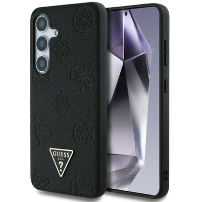 Husa pentru Samsung Galaxy S25, Guess Peony Grained Hot Stamp Triangle Logo MagSafe, neagra