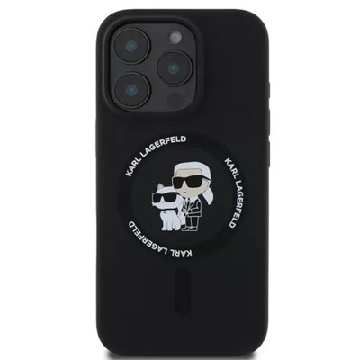 Husa Silicone MagSafe pentru iPhone 16 Pro, Karl and Choupette Heads, Karl Lagerfeld - negru
