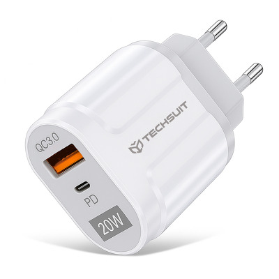 Incarcator cu doua porturi Fast Charge, USB-A 3.0 si USB-C, 20W, alb