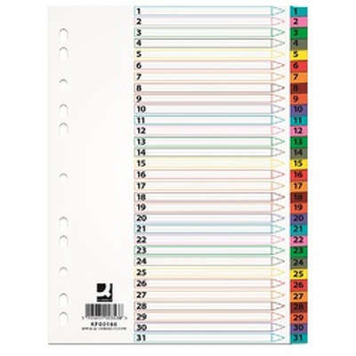 Index carton alb Mylar numeric 1-31, margine PP color, A4, 170g/mp, Q-Connect