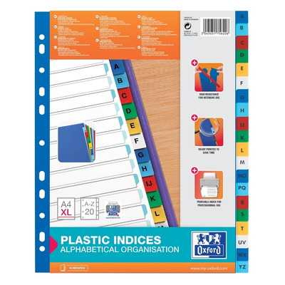 Index plastic color alfabetic A-Z, A4 XL, 120 microni
