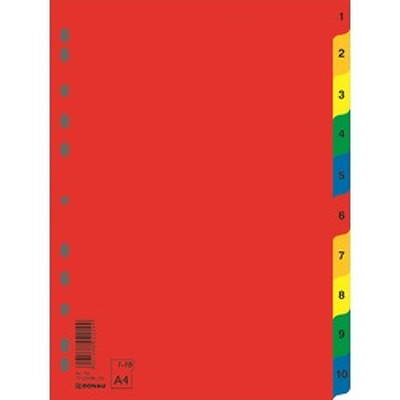 Index plastic color, numeric 1-10, extra wide, A4 , 120 microni, DONAU