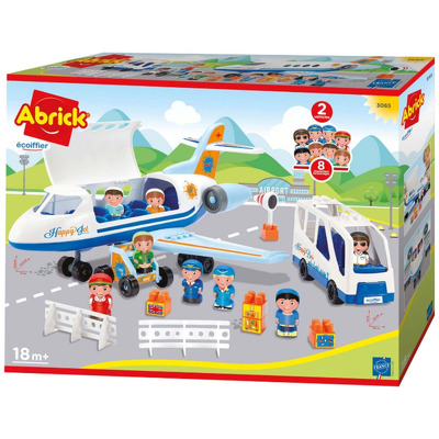 Joc de construit avion si autobuz Abrick cu scari si 8 figurine