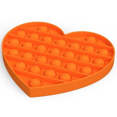 Jucarie antistres din silicon, Pop it now, forma inima Orange, 13 cm