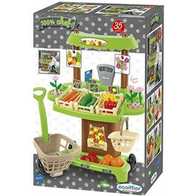 Jucarie educativa cu 35 piese stand de legume Bio cu cos de cumparaturi