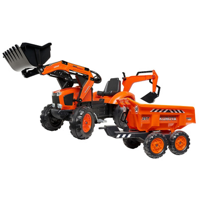 Jucarie tractor cu pedale 2090W Kubota cu cupa si remorca