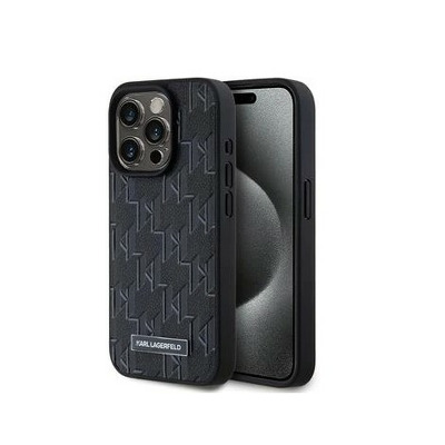 Karl Lagerfeld - Leather MagSafe  (KLHMP15XPKHPORPK) - iPhone 15 Pro Max  Black Monogram Metal Logo