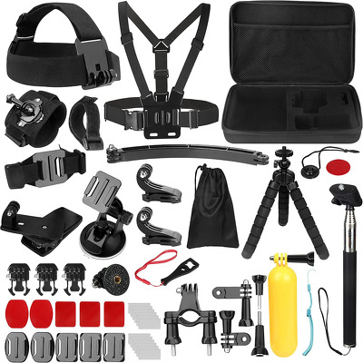 Kit accesorii CamQuest 50in1 (SA50), pentru camere GoPro, SJCAM, DJI Osmo, Insta360, cu geanta transport, negru