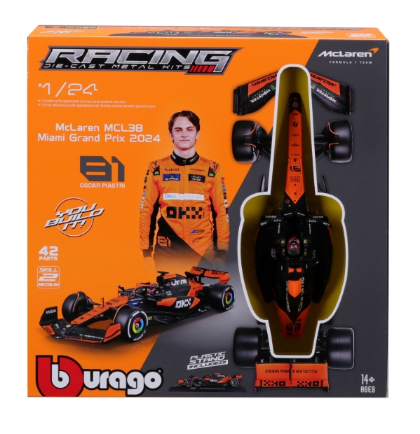 Kit model masina Formula 1 scara 1:24 - Bburago McLaren MCL38 Oscar Piastri