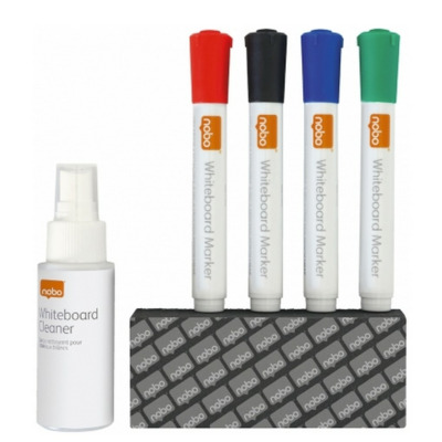Kit pentru tabla cu 4 markere diverse culori, burete magnetic, spray curatare 50 ml