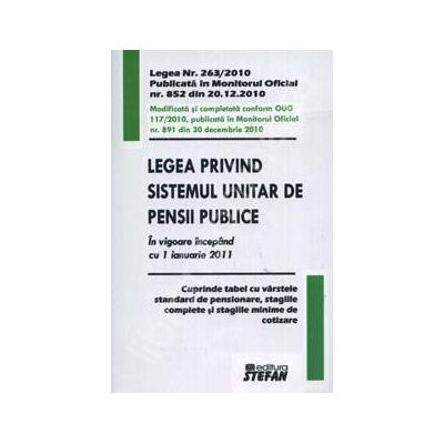 Legea privind sistemul unitar de pensii publice (In vigoare incepand cu 1 ianuarie 2011)