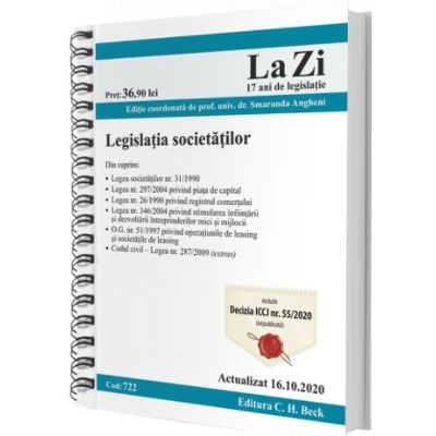 Legislatia societatilor. Cod 722. Actualizat la 16.10.2020