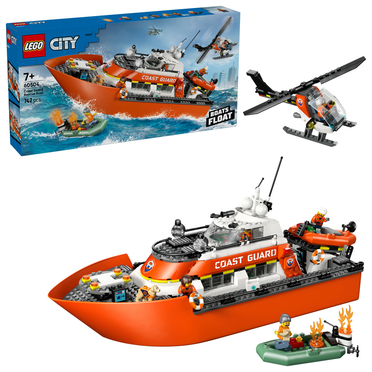 LEGO City. Barca de salvare si elicopter ale pazei de coasta