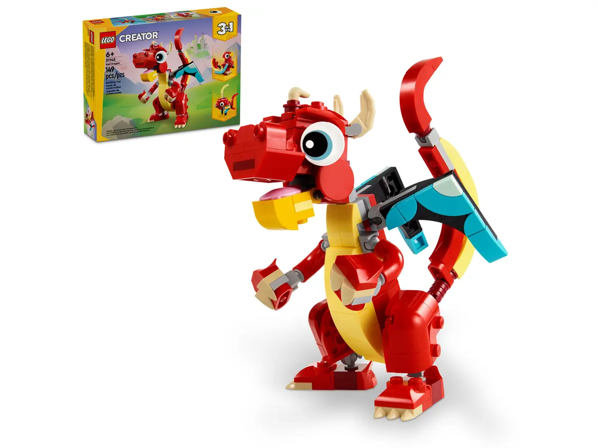 LEGO. Dragon rosu cu 149 piese pentru constructie si joaca creativa