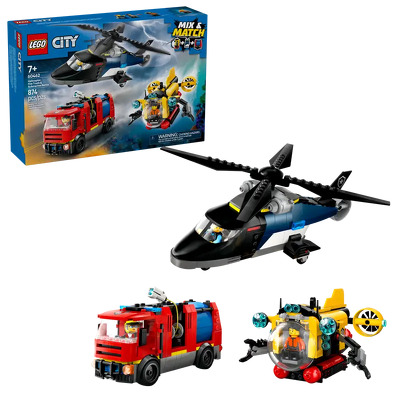 LEGO. Elicopter, camion de pompieri si submarin remixate - actiune si aventura