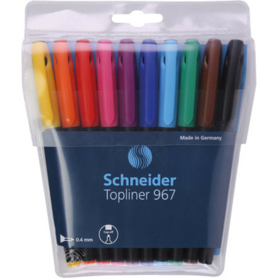 Liner Schneider  967, varf fetru 0.4mm, 10 culori/set - (N, R, A, V, Vi, Roz, G, P, M, Bleu)