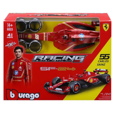 Macheta Bburago kit model formula Ferrari cu casca & fara suport #55 Carlos Sainz