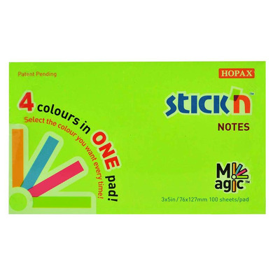 Magic notes autoadeziv 76 x 127 mm, 100 file, Stick Magic Notes - 4 culori neon