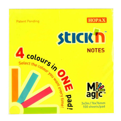 Magic notes autoadeziv 76 x  76 mm, 100 file, Stick Magic Notes - 4 culori neon