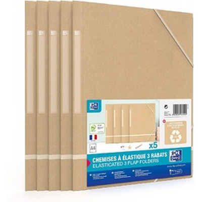 Mapa carton reciclat, cu elastic pe colturi, 5 buc/set, OXFORD Touareg - kraft/alb