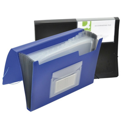 Mapa cu burduf A4, 13 compartimente, separatoare color, inchidere cu elastic, Q-Connect - albastru