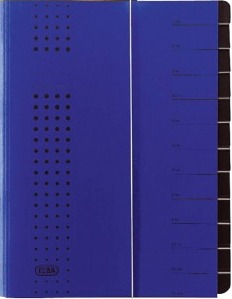 Mapa carton pentru sortare cu 12 separatoare si index ELBA - albastru