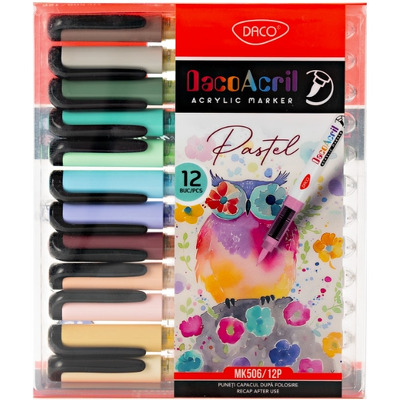 Marker acrilic varf pensula pastel set 12 culori