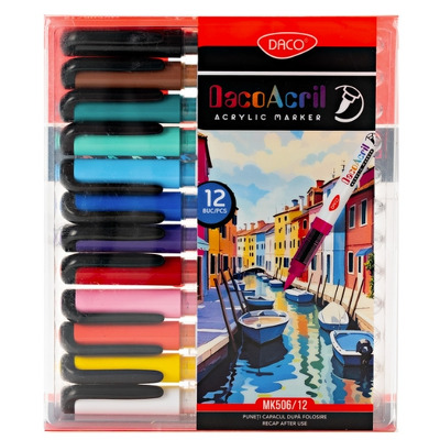 Marker acrilic varf pensula set 12 DACO MK506/12