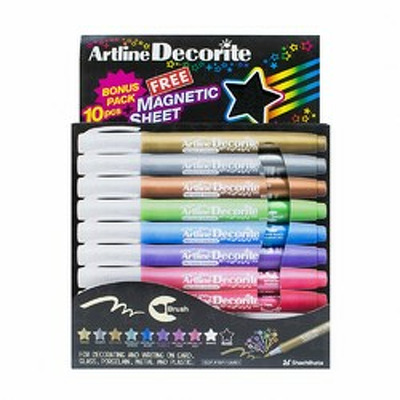 Marker Decorite, varf rotund 1.0mm, 10 culori metalizate/set si 1 folie magnetica neagra