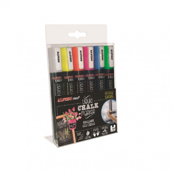 Marker cu creta lichida, 6 culori/set, Alpino