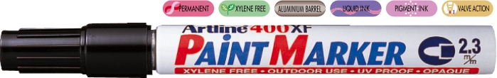 Marker cu vopsea varf rotund 2.3mm - negru 400XF, corp metalic